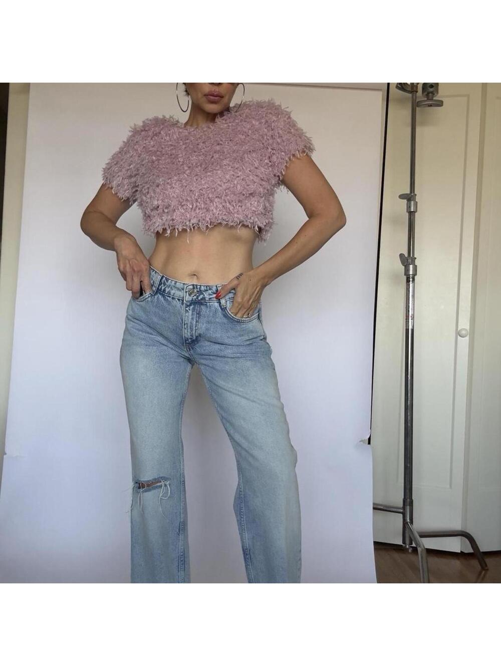 Zara Pink feather crop top